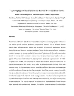 Exploring hyperelastic material model discovery for human brain cortex:
  multivariate analysis vs. artificial neural network approaches