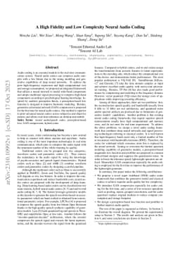 A High Fidelity and Low Complexity Neural Audio Coding