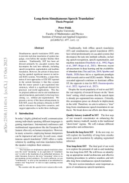 Long-form Simultaneous Speech Translation: Thesis Proposal