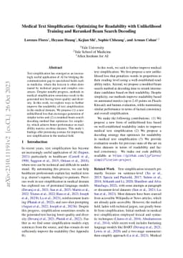 Medical Text Simplification: Optimizing for Readability with
  Unlikelihood Training and Reranked Beam Search Decoding