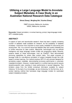 Utilising a Large Language Model to Annotate Subject Metadata: A Case
  Study in an Australian National Research Data Catalogue