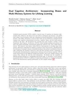 Dual Cognitive Architecture: Incorporating Biases and Multi-Memory
  Systems for Lifelong Learning