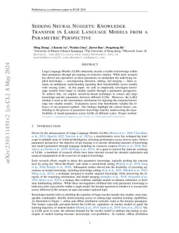 Seeking Neural Nuggets: Knowledge Transfer in Large Language Models from
  a Parametric Perspective