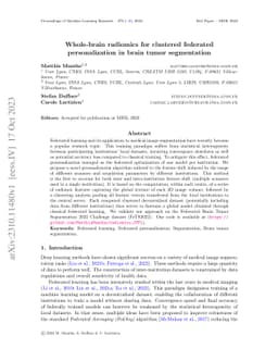Whole-brain radiomics for clustered federated personalization in brain
  tumor segmentation
