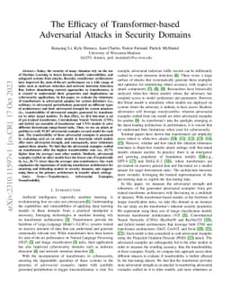The Efficacy of Transformer-based Adversarial Attacks in Security
  Domains