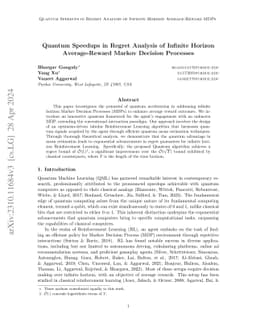 Quantum Speedups in Regret Analysis of Infinite Horizon Average-Reward
  Markov Decision Processes
