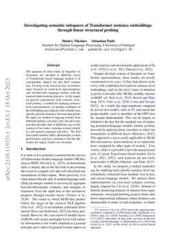 Investigating semantic subspaces of Transformer sentence embeddings
  through linear structural probing