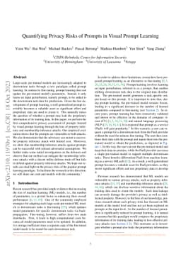 Quantifying Privacy Risks of Prompts in Visual Prompt Learning