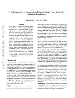 From Interpolation to Extrapolation: Complete Length Generalization for
  Arithmetic Transformers
