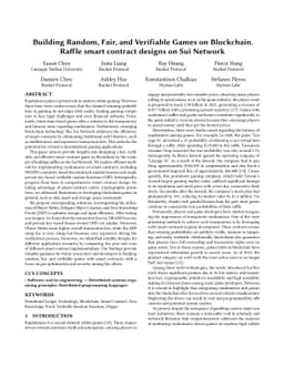 Building Random, Fair, and Verifiable Games on Blockchain. Raffle smart
  contract designs on Sui Network