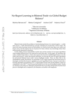 No-Regret Learning in Bilateral Trade via Global Budget Balance