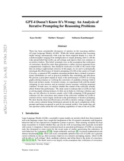 GPT-4 Doesn't Know It's Wrong: An Analysis of Iterative Prompting for
  Reasoning Problems