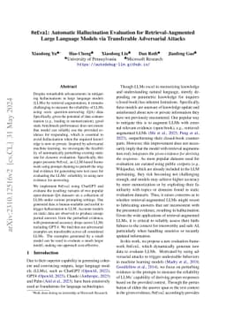 ReEval: Automatic Hallucination Evaluation for Retrieval-Augmented Large
  Language Models via Transferable Adversarial Attacks