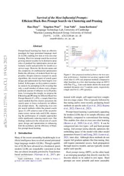 Survival of the Most Influential Prompts: Efficient Black-Box Prompt
  Search via Clustering and Pruning