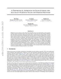 A Theoretical Approach to Characterize the Accuracy-Fairness Trade-off
  Pareto Frontier