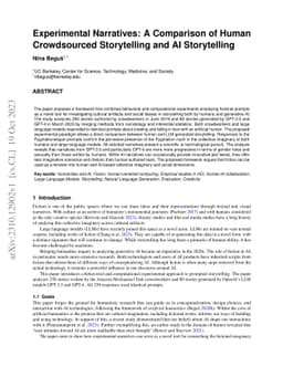 Experimental Narratives: A Comparison of Human Crowdsourced Storytelling
  and AI Storytelling