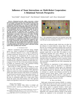 Influence of Team Interactions on Multi-Robot Cooperation: A Relational
  Network Perspective
