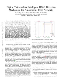 Digital Twin-Enabled Intelligent DDoS Detection Mechanism for Autonomous
  Core Networks