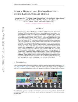 Eureka: Human-Level Reward Design via Coding Large Language Models