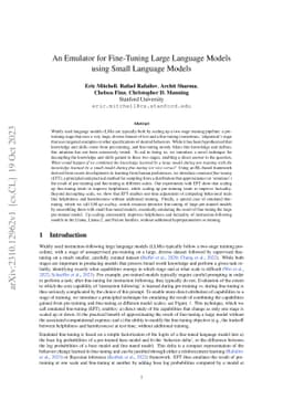 An Emulator for Fine-Tuning Large Language Models using Small Language
  Models