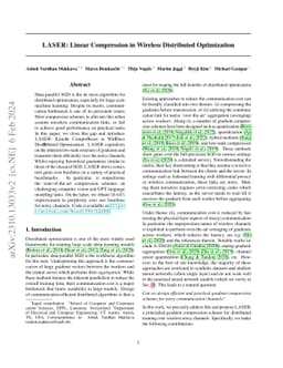 LASER: Linear Compression in Wireless Distributed Optimization