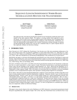 Sequence Length Independent Norm-Based Generalization Bounds for
  Transformers