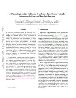 LeTFuser: Light-weight End-to-end Transformer-Based Sensor Fusion for
  Autonomous Driving with Multi-Task Learning