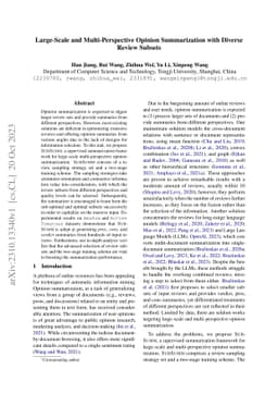 Large-Scale and Multi-Perspective Opinion Summarization with Diverse
  Review Subsets