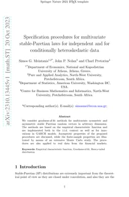 Specification procedures for multivariate stable-Paretian laws for
  independent and for conditionally heteroskedastic data