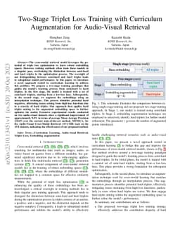 Two-Stage Triplet Loss Training with Curriculum Augmentation for
  Audio-Visual Retrieval
