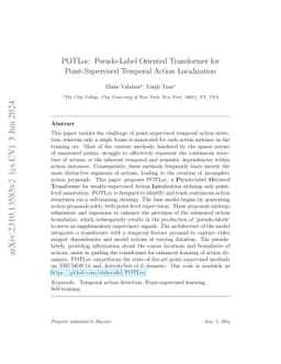POTLoc: Pseudo-Label Oriented Transformer for Point-Supervised Temporal
  Action Localization