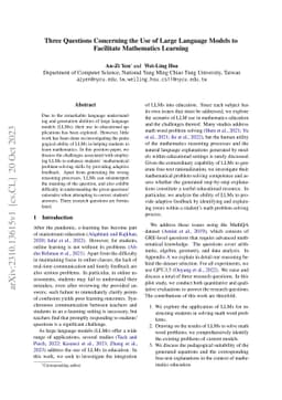 Three Questions Concerning the Use of Large Language Models to
  Facilitate Mathematics Learning
