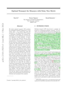 Optimal Transport for Measures with Noisy Tree Metric
