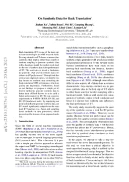 On Synthetic Data for Back Translation