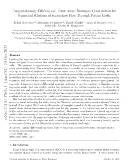 Computationally Efficient and Error Aware Surrogate Construction for
  Numerical Solutions of Subsurface Flow Through Porous Media