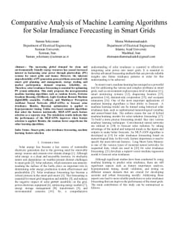 Comparative Analysis of Machine Learning Algorithms for Solar Irradiance
  Forecasting in Smart Grids