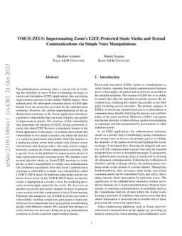 VOICE-ZEUS: Impersonating Zoom's E2EE-Protected Static Media and Textual
  Communications via Simple Voice Manipulations