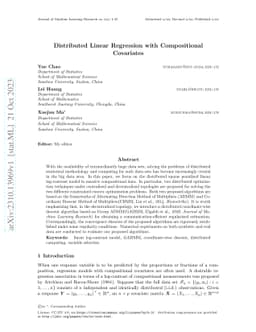 Distributed Linear Regression with Compositional Covariates