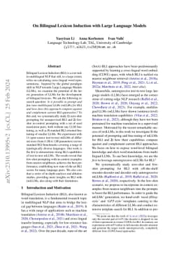 On Bilingual Lexicon Induction with Large Language Models