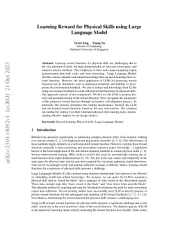 Learning Reward for Physical Skills using Large Language Model