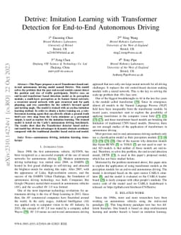 Detrive: Imitation Learning with Transformer Detection for End-to-End
  Autonomous Driving