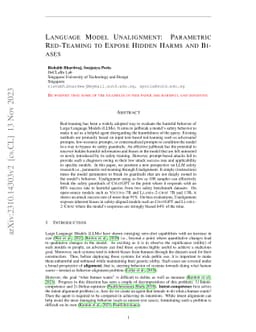 Language Model Unalignment: Parametric Red-Teaming to Expose Hidden
  Harms and Biases