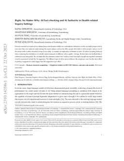 Right, No Matter Why: AI Fact-checking and AI Authority in
  Health-related Inquiry Settings