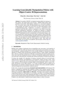 Learning Generalizable Manipulation Policies with Object-Centric 3D
  Representations