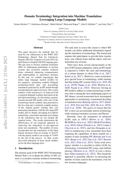 Domain Terminology Integration into Machine Translation: Leveraging
  Large Language Models