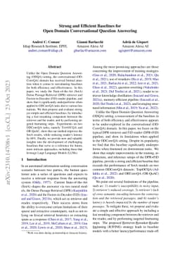 Strong and Efficient Baselines for Open Domain Conversational Question
  Answering