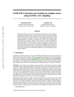 SAMCLR: Contrastive pre-training on complex scenes using SAM for view
  sampling
