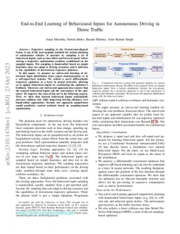 End-to-End Learning of Behavioural Inputs for Autonomous Driving in
  Dense Traffic