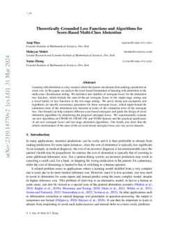 Theoretically Grounded Loss Functions and Algorithms for Score-Based
  Multi-Class Abstention