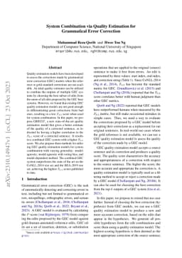 System Combination via Quality Estimation for Grammatical Error
  Correction